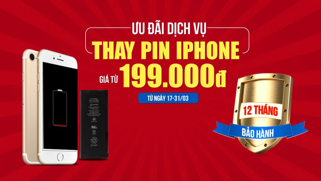 Giảm giá 20% thay pin cho toàn bộ các sản phẩm từ iPhone - iPad

